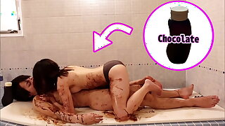 Chocolate vulpine sex in the bathroom on valentine's day - Japanese young couple's despotic orgasm