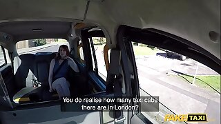 Fake taxi-cub American guileful redhead fucked in UK taxi-cub